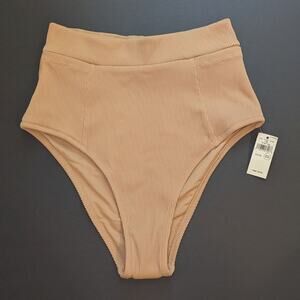 NWT Aerie High Waisted Cheeky Ribbed Bikini Bottoms With Pockets Nude Size XS